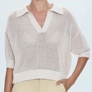 Massimo Dutti Cream Open-Knit V-Neck Sweater